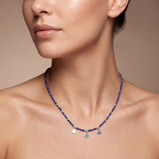 Natural Lapis Lazuli Beaded Charm Necklace | Handmade Deep Blue Gemstone Necklace for Women | Bohemian Jewelry Gift