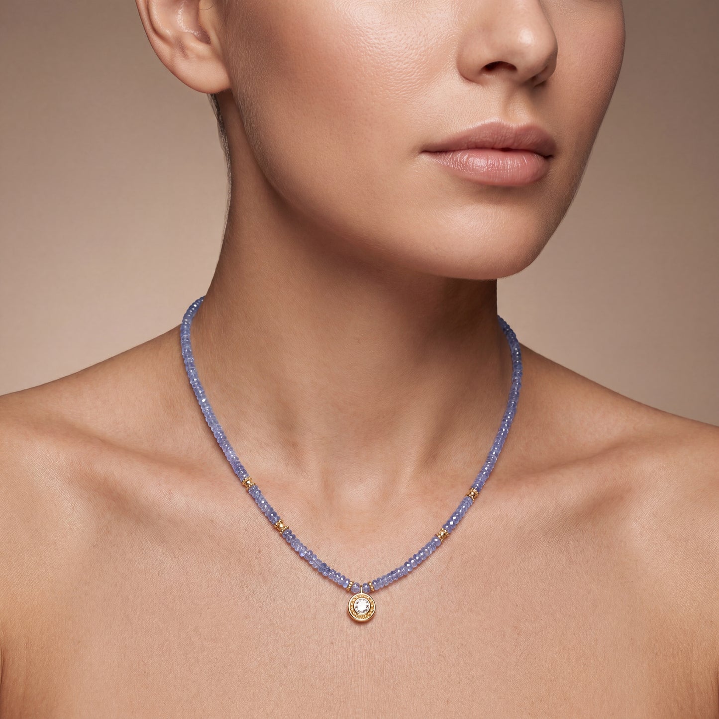 Natural Tanzanite Beaded Necklace with Rose Cut Diamond Pendant | Handmade Gemstone Pendant Necklace | December Birthstone Luxury Gift