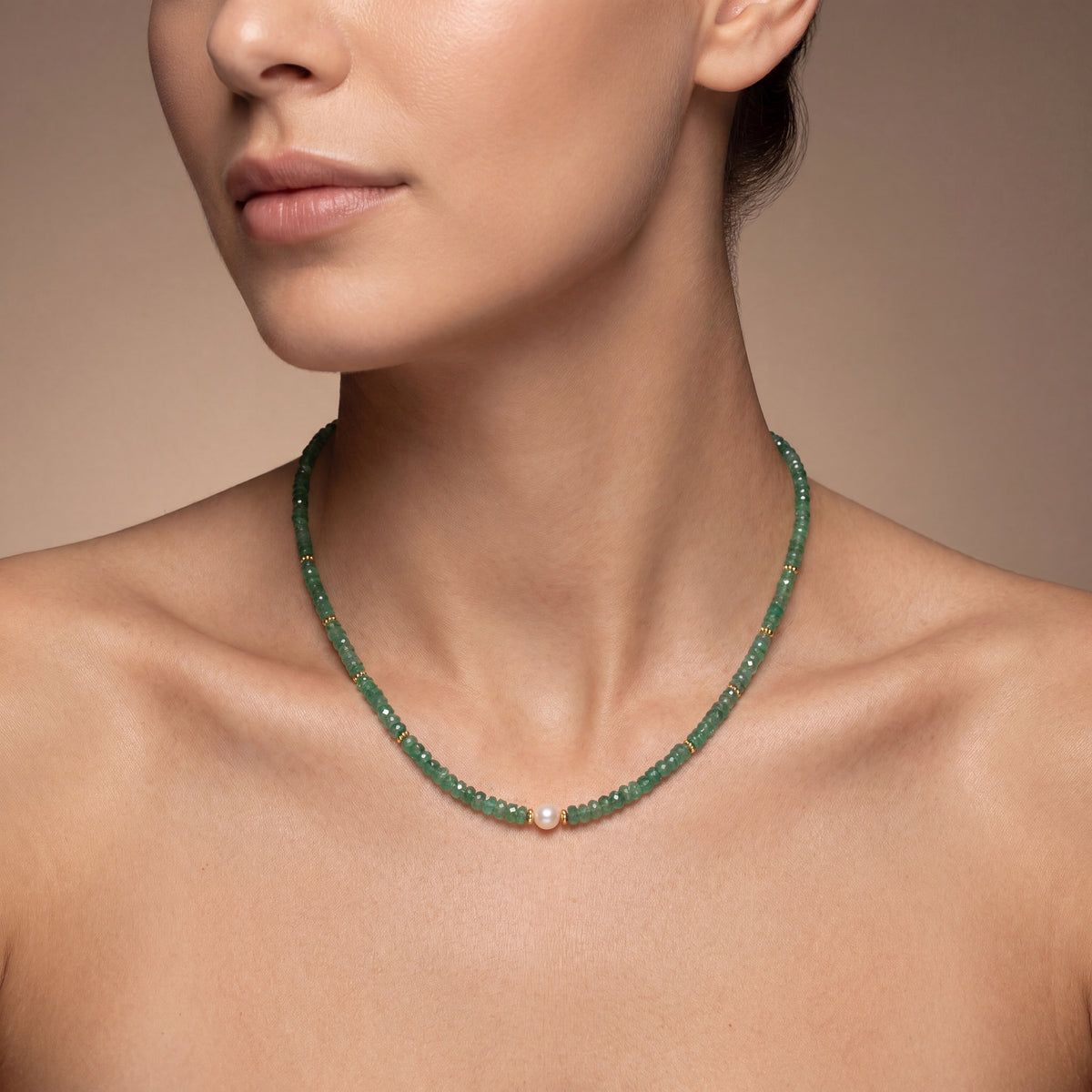 Natural Emerald Micro-Cut Faceted Beaded Necklace | Handmade Green Gemstone Strand Necklace | May Birthstone Luxury Gift