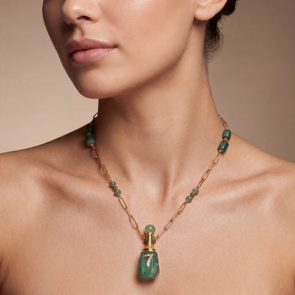 925 Sterling Silver Green Jade & Diamond Fancy Minimalist Necklace