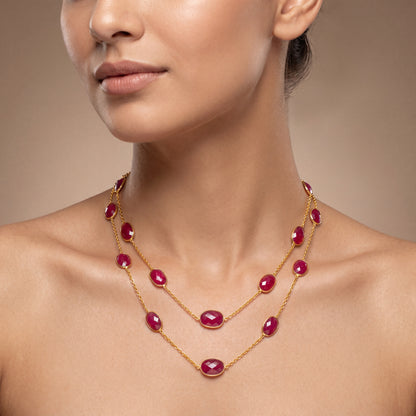 925 Sterling Silver Natural Ruby Rose Cut Layered Necklace