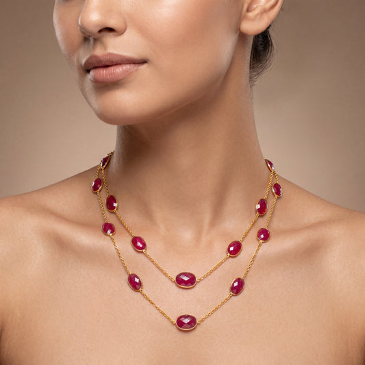 925 Sterling Silver Natural Ruby Rose Cut Layered Necklace