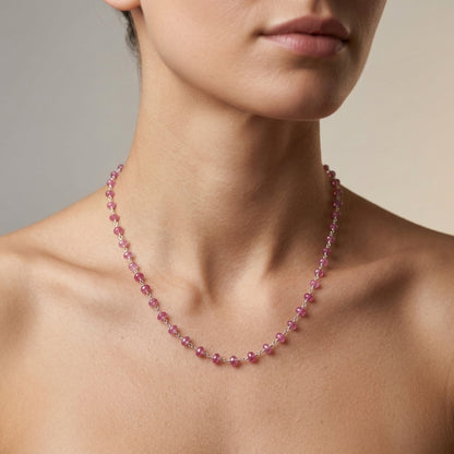 Natural Ruby Beaded Sterling Silver Chain Necklace | Handmade Dainty Gemstone Layering Necklace | July Birthstone Gift
