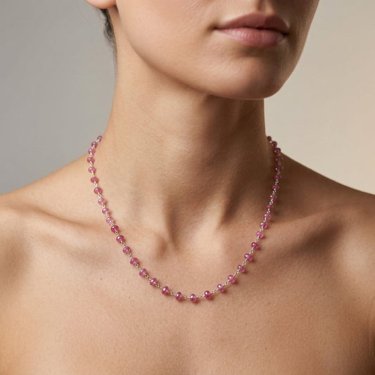 Natural Ruby Beaded Sterling Silver Chain Necklace | Handmade Dainty Gemstone Layering Necklace | July Birthstone Gift