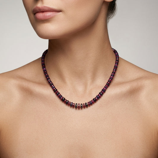 Natural Ruby & Blue Sapphire Beaded Necklace | Handmade Gemstone Strand Necklace for Women | July September Birthstone Gift