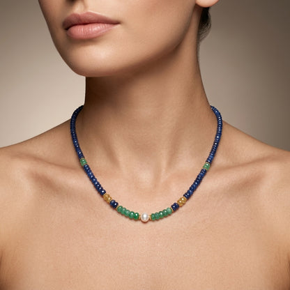 Natural Multi-Color Sapphire Beaded Necklace | Handmade Rainbow Sapphire Strand Necklace for Women | September Birthstone Gift