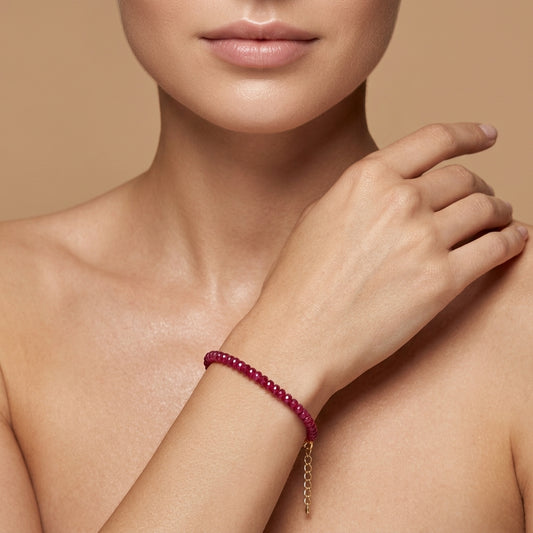 Natural Ruby Beaded Bracelet | Handmade July Birthstone Gemstone Bracelet for Women | Elegant Gift for Her