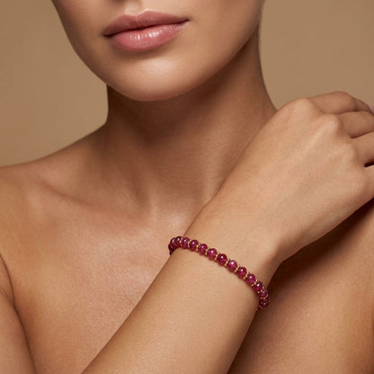 Natural Ruby Beaded Bracelet 9 Inch | Handmade Gemstone Bracelet for Women | July Birthstone Gift