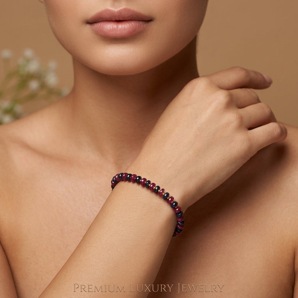 Natural Ruby & Multi-Color Sapphire Beaded Bracelet | Handmade Gemstone Bracelet for Women | July September Birthstone Gift