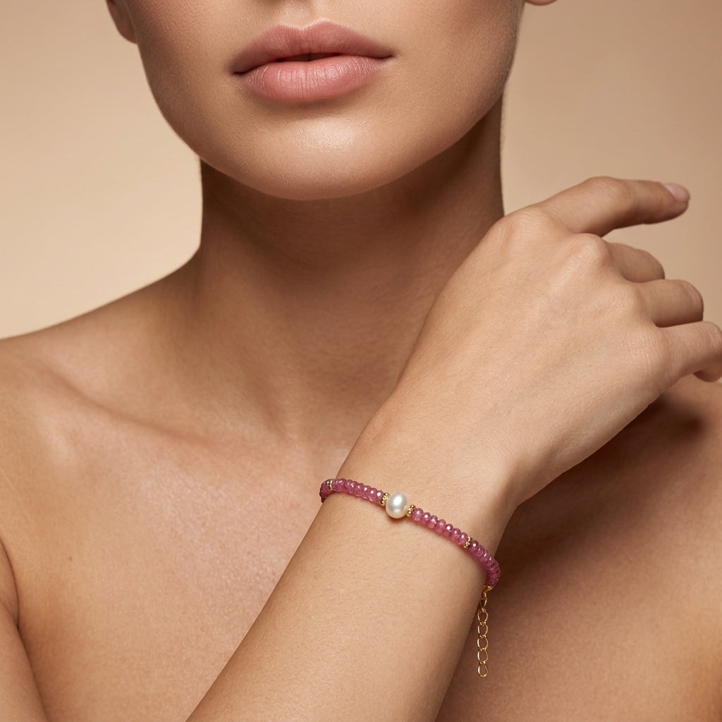 Natural Ruby Beaded Bracelet Elegant | Handmade Gemstone Bracelet for Women | July Birthstone Elegant Gift