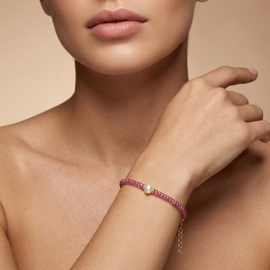 Natural Ruby Beaded Bracelet Elegant | Handmade Gemstone Bracelet for Women | July Birthstone Elegant Gift