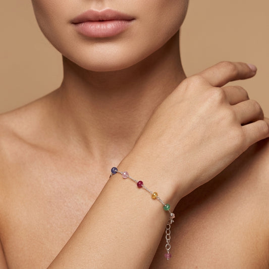 Natural Multi-Color Sapphire Faceted Beaded Bracelet | Handmade Rainbow Gemstone Bracelet for Women | September Birthstone Gift