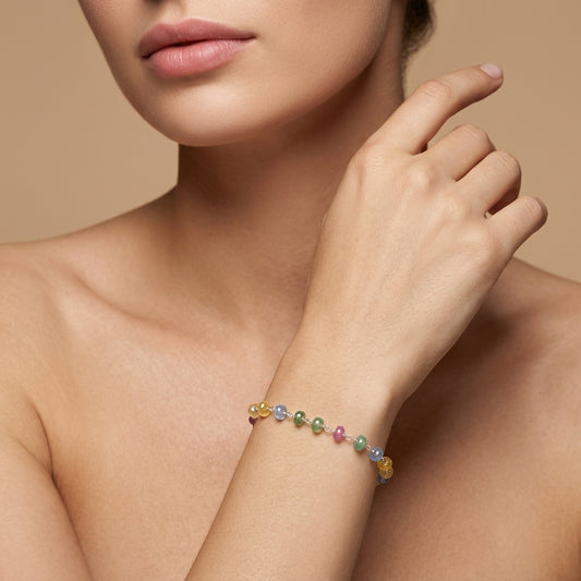 Natural Multi-Color Sapphire Beaded Bracelet | Handmade Rainbow Sapphire Bracelet for Women | September Birthstone Gift