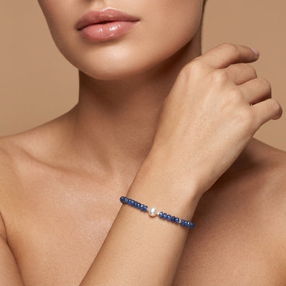 Natural Kyanite & Pearl Dainty Beaded Bracelet | Handmade Blue Gemstone Bracelet for Women | Elegant Crystal Gift
