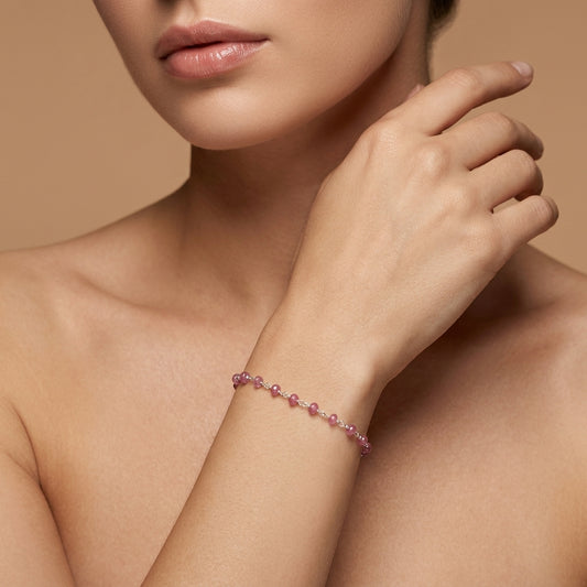 Natural Ruby Minimalist Beaded Bracelet | Handmade Dainty Gemstone Bracelet for Women | July Birthstone Gift