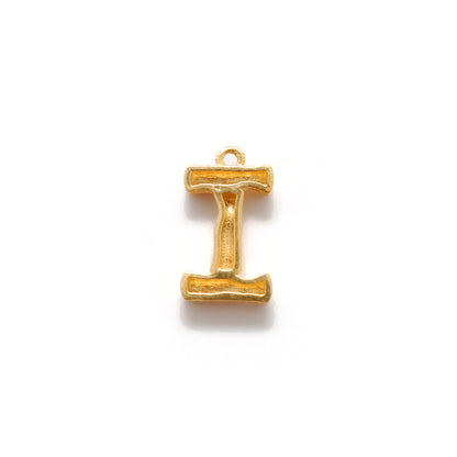 18K Solid Yellow Gold 'I' Initial Letter Charm Pendant