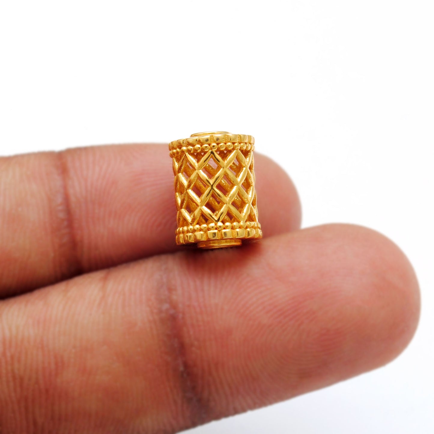 18k Yellow Gold Mesh Drum Spacer Beads Findings