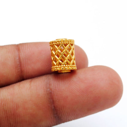 18k Yellow Gold Mesh Drum Spacer Beads Findings