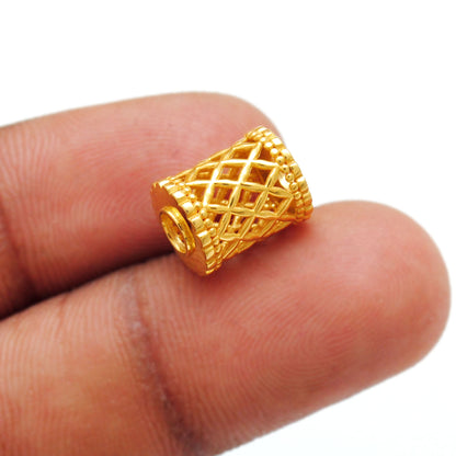 18k Yellow Gold Mesh Drum Spacer Beads Findings
