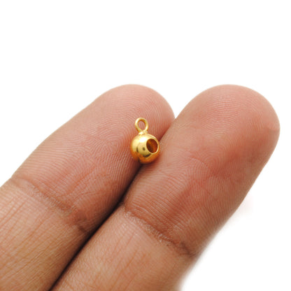 18K Solid Gold Dangling Ball Charm Bead – Handmade Jewelry Finding (1pc)