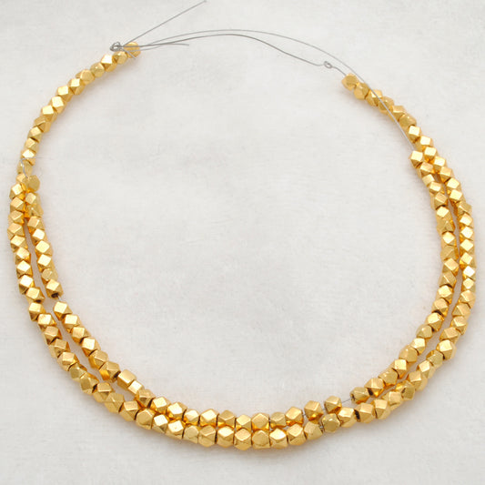 3mm 18K solid yellow gold diamond cut spacer beads, faceted finish for sparkle, jewelry making supply pack of 2