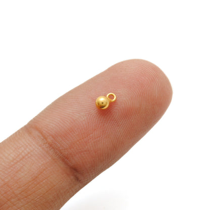 Dangling Ball Charm 18K Solid Gold Gold Bead Finding for Necklace Pack Of 4