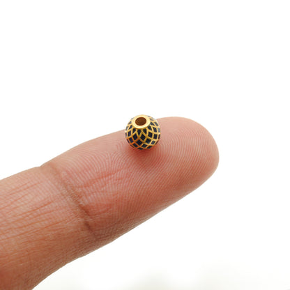 6mm 18k Solid Gold Round Beads | Enamel Spacer Beads for Jewelry