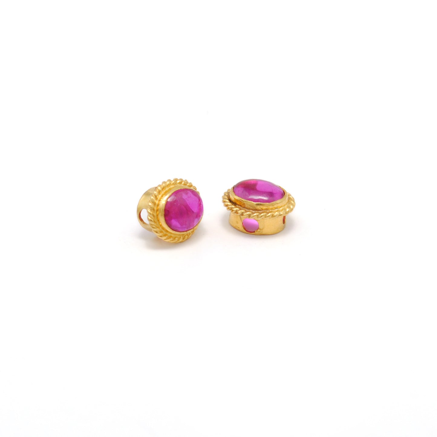 18K Solid Gold Spacer Beads Findings Studded With Stone DIY Craft For Jewelry 1pc