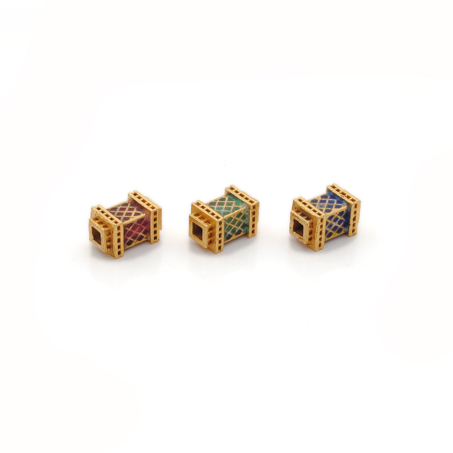 Rectangle 18K Solid Gold Beads DIY Bracelet Necklace Multi Color Enamel 1pc