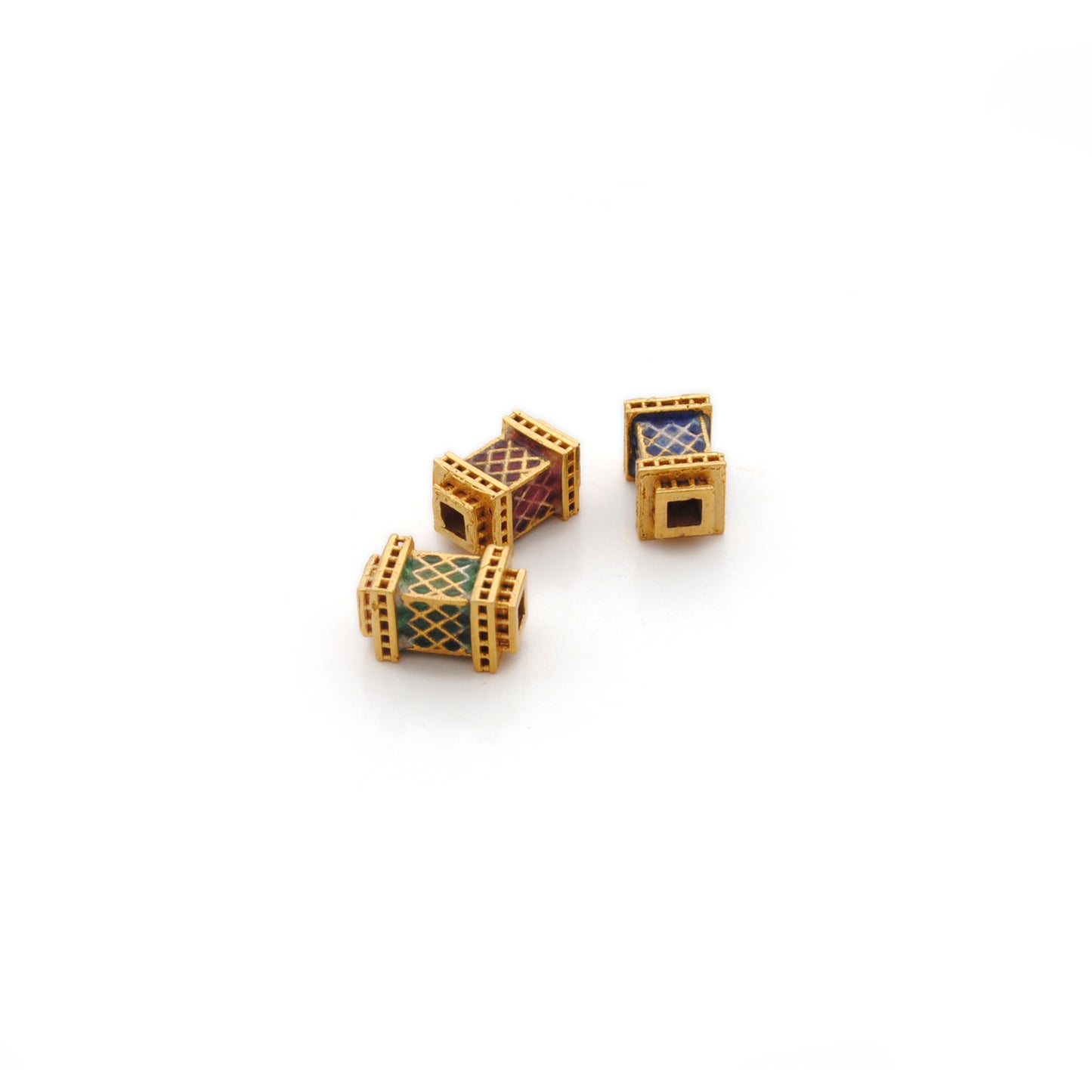 Rectangle 18K Solid Gold Beads DIY Bracelet Necklace Multi Color Enamel 1pc
