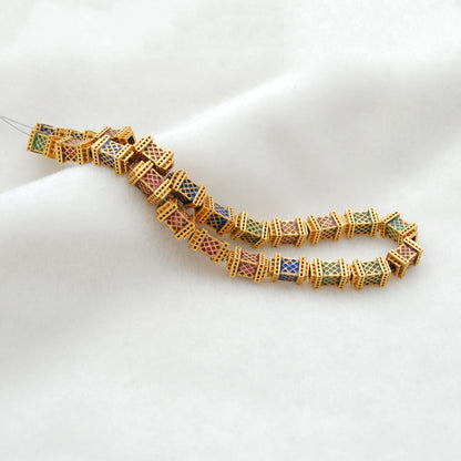 Rectangle 18K Solid Gold Beads DIY Bracelet Necklace Multi Color Enamel 1pc