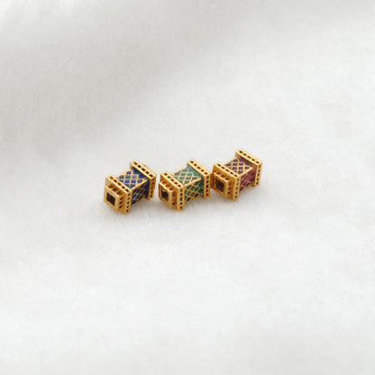 Rectangle 18K Solid Gold Beads DIY Bracelet Necklace Multi Color Enamel 1pc