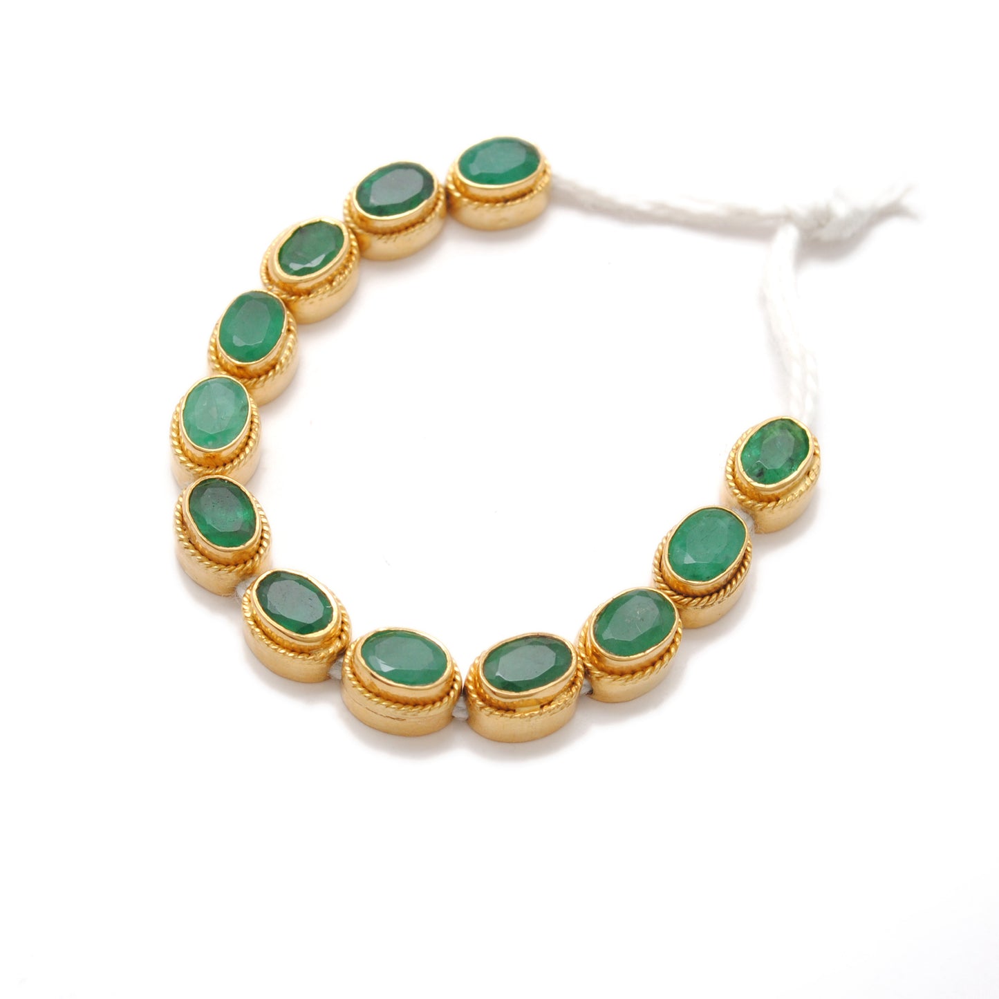 18K Solid Yellow Gold Oval Spacer Bead with Green Stone (1pc) Jewelry Finding