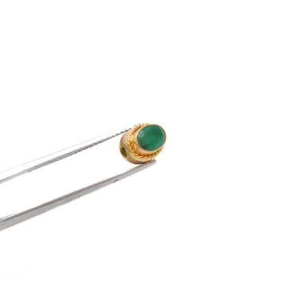18K Solid Yellow Gold Oval Spacer Bead with Green Stone (1pc) Jewelry Finding