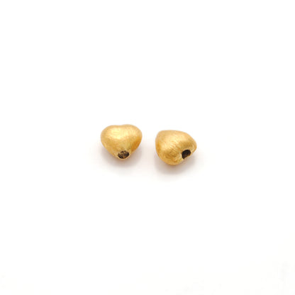 6mm 18K Real Yellow Gold Heart Beads • Brushed Finish Jewelry Findings
