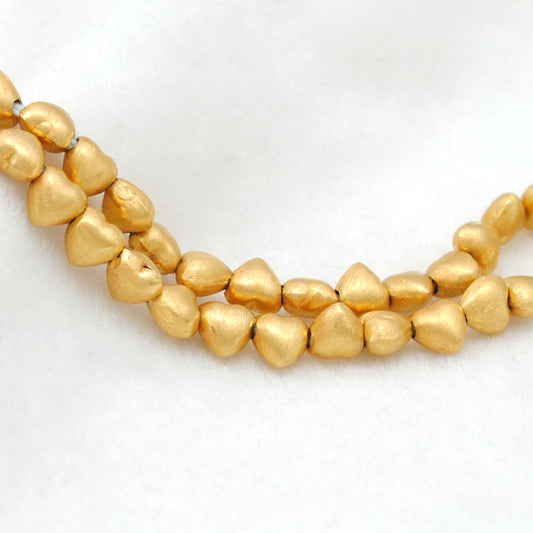 6mm 18K Real Yellow Gold Heart Beads • Brushed Finish Jewelry Findings