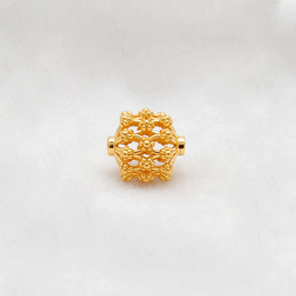 18k Solid Yellow Gold Antique Floral Spacer Beads 12mm