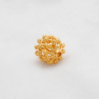 18k Solid Yellow Gold Antique Floral Spacer Beads 12mm