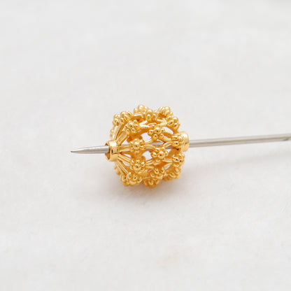 18k Solid Yellow Gold Antique Floral Spacer Beads 12mm