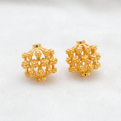 18k Solid Yellow Gold Antique Floral Spacer Beads 12mm