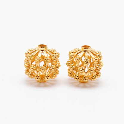 18k Solid Yellow Gold Antique Floral Spacer Beads 12mm
