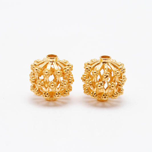 18k Solid Yellow Gold Antique Floral Spacer Beads 12mm