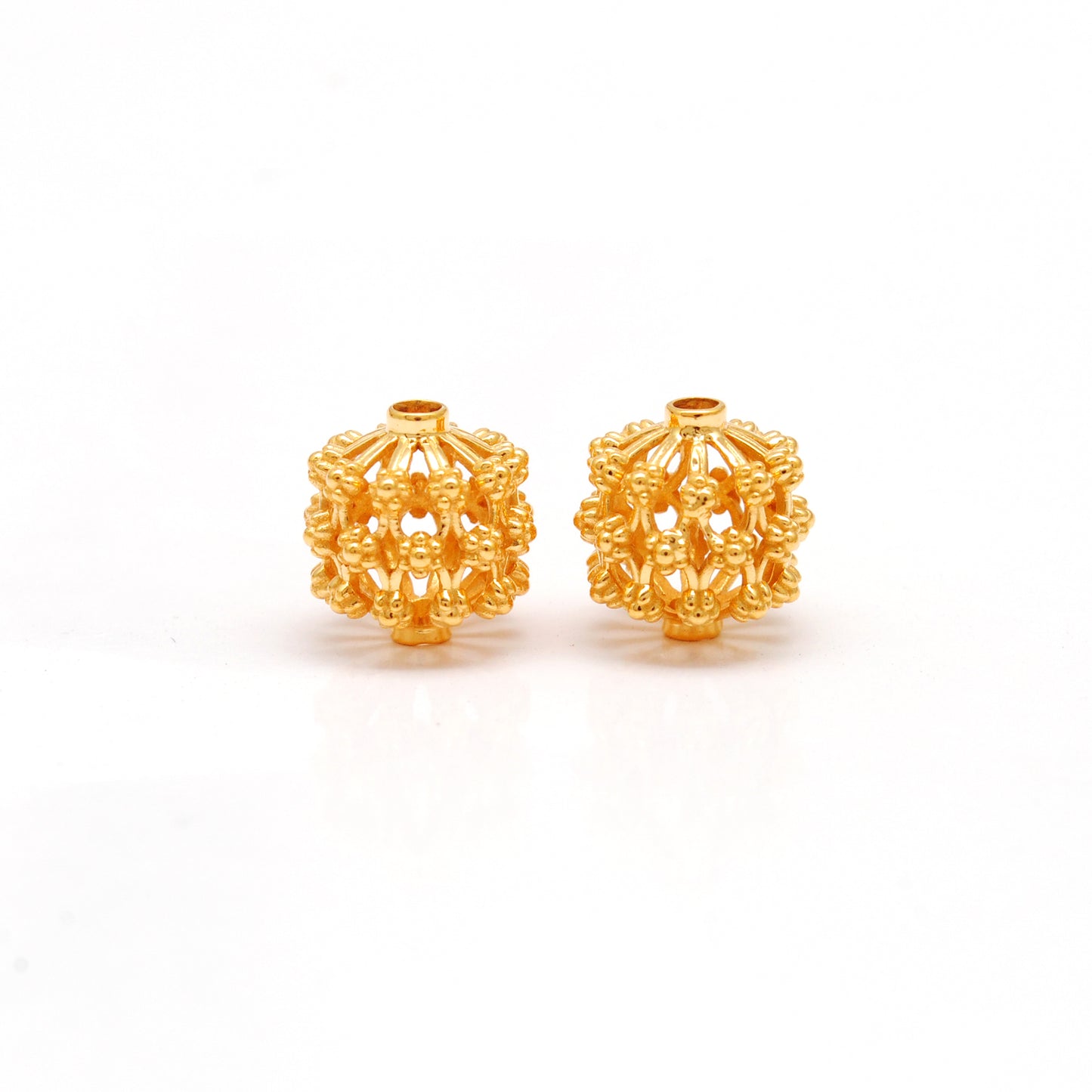 18k Solid Yellow Gold Antique Floral Spacer Beads 12mm