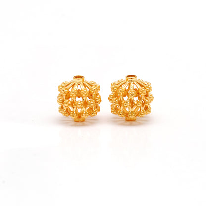 18k Solid Yellow Gold Antique Floral Spacer Beads 12mm