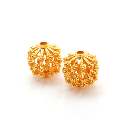 18k Solid Yellow Gold Antique Floral Spacer Beads 12mm