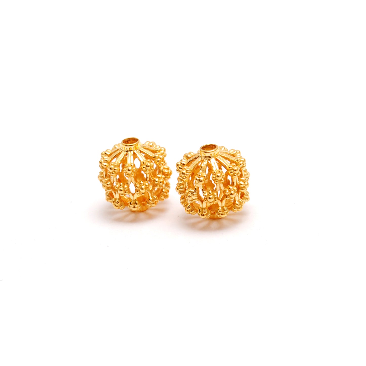 18k Solid Yellow Gold Antique Floral Spacer Beads 12mm