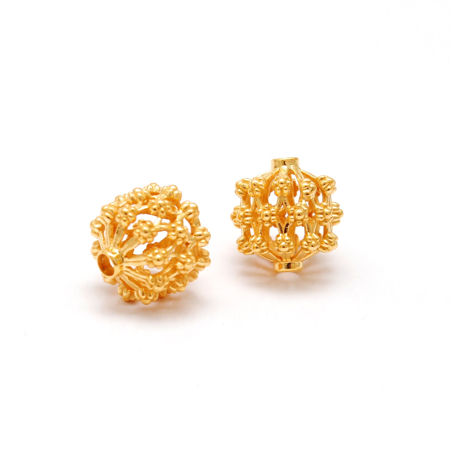 18k Solid Yellow Gold Antique Floral Spacer Beads 12mm