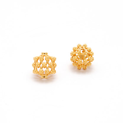 18k Solid Yellow Gold Antique Floral Spacer Beads 12mm