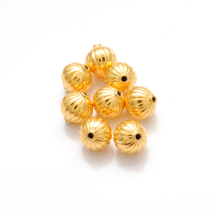 18k Solid Yellow Gold Corrugated Spacer Beads 8x9mm