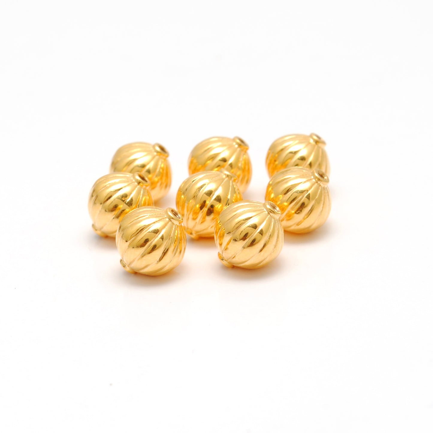 18k Solid Yellow Gold Corrugated Spacer Beads 8x9mm